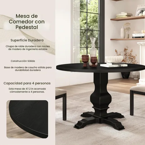 Vista 5 de Roundhill Furniture Havre - Mesa de comedor redonda con base de pedestal, color negro