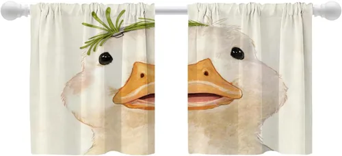 Vista 15 de Shrahala Cortinas opacas con patrón floral Art Nouveau, delicado diseño de vid y flores, cenefa de cocina con bloqueo de luz y bolsillo para barra