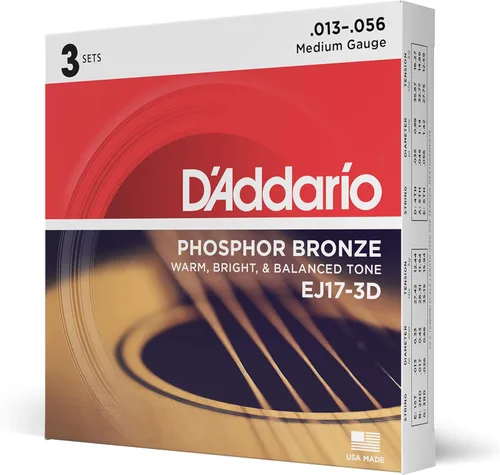 Vista 17 de Cuerdas para guitarra acústica de bronce fosforado D'Addario, blanco negro rojo azul