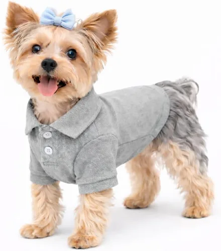 Vista 16 de lovelonglong Polo básico para perro, de algodón de primera calidad, para perros grandes, medianos y pequeños, con cuello de dos botones, color Negro