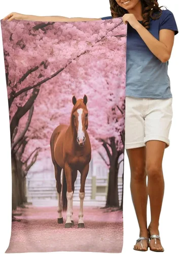 Vista 3 de Dujiea Toalla de playa de microfibra, toallas de baño grandes con diseño floral de caballo 3D para mujeres y hombres, toallas de baño de secado