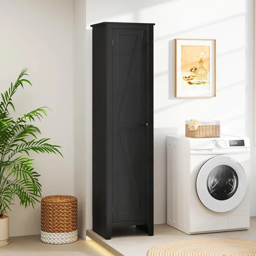 Vista 2 de Giantex Gabinete de Almacenamiento Alto Independiente Torre de Almacenamiento de Piso con Cuatro Estantes y Una Sola Puerta, Gabinete Estrecho