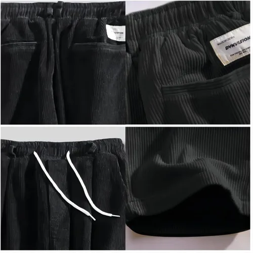 Vista 5 de Aelfric Eden Pantalones de pana vintage para hombre, pantalones largos y sólidos con cintura elástica, pantalones casuales de hip hop, pantalones