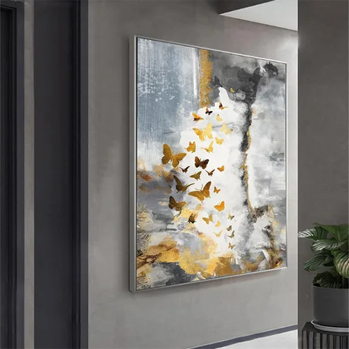 Vista 3 de Mariposa dorada Libélula Cuadross Chinas Impresión en Lienzo Lujoso Lienzo Arte de la pared para la decoración del dormitorio Imagen 40x60cmx2 Sin