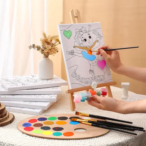 Vista 4 de Tatuo 6 lienzos predibujados para mujeres negras para pintar de 8 x 10 pulgadas, kit de pintura y sorbo de contorno estirado para adultos, regalos
