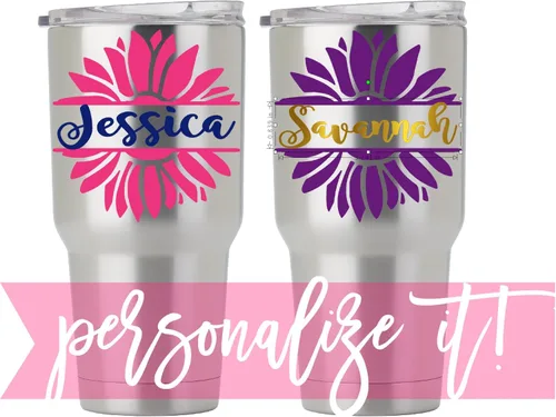 Vista 3 de Calcomanías de flores para vasos, tu elección de colores y nombre Decals by ADavis