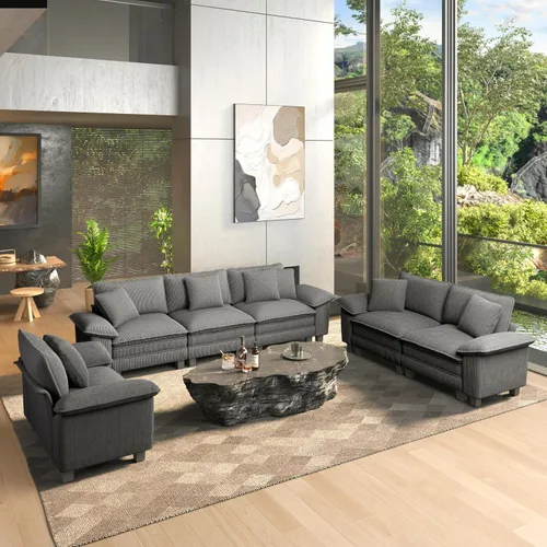 Vista 21 de HERA'S HOUSE Juego de sofás seccionales modulares de 2 piezas, juego de sofá de gran tamaño con loveseat y sillón, cómodos sofás nube con cojines