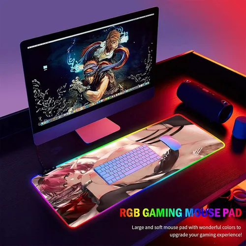 Vista 6 de Alfombrilla de mouse XXL RGB Anime Girl Sexy Butt Breasts Chest Alfombrilla de color LED Accesorios para juegos Mause Alfombra Gamer Oficina PC