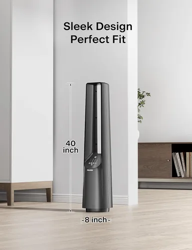 Vista 10 de PELONIS - Ventilador inteligente sin aspas de 40 pulgadas para dormitorio - Ventilador de torre, compatible con Alexa/Google/WiFi, motor DC, 6