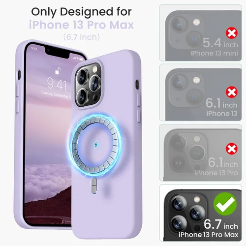 Vista 5 de RIZUS - Funda de silicona magnética para iPhone 13 Pro Max [compatible con MagSafe], funda delgada con forro de microfibra antiarañazos, a prueba