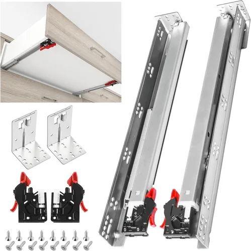 Vista 3 de SHUHANG 1 par de guías de cajón de extensión completa de 8 pulgadas, capacidad de carga de 100 lb, rodamiento de bolas lateral, rieles