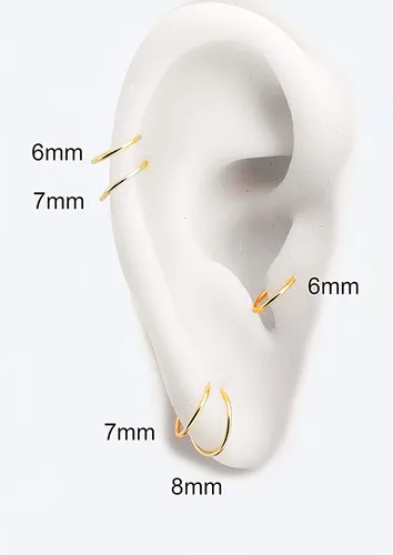 Vista 61 de Aretes de aro dorados y plateados para cartílago, nariz, tabique, oreja, hélix, tragus, joyería para mujer, hipoalergénicos, pequeños aros
