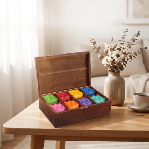 Vista 4 de 1 organizador de caja de té de madera de acacia, organizador de té
