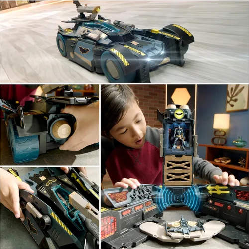 Vista 3 de DC Comics Batman, juego transformador definitivo de Batmóvil, juego 2 en 1 con figura exclusiva y planeador, luces, sonidos, juguetes para niños