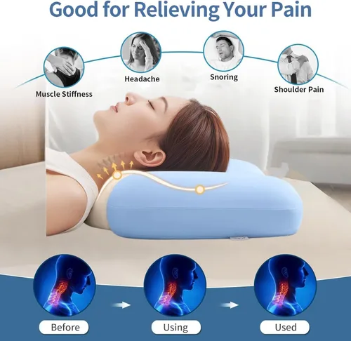 Vista 6 de Almohada cervical para aliviar el dolor de cuello, almohada ergonómica de contorno de espuma viscoelástica para dormir, almohada ortopédica de apoyo