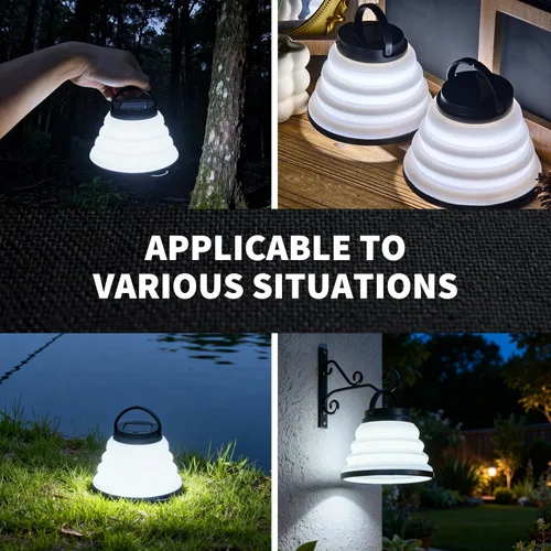 Vista 7 de Paquete de 2 luces solares plegables para camping, LED, portátil, USB, multicolor, 6 modos de color, lámpara impermeable para huracanes, cortes