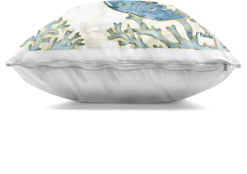 Vista 2 de Stupell Industries Paul Brent - Almohada de natación azul con diseño de tortuga marina y contorno de coral, 18 x 18 pulgadas
