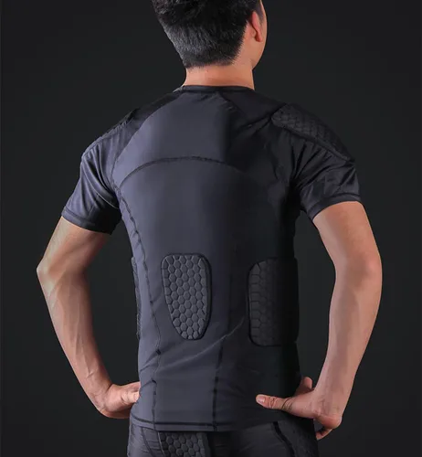 Vista 2 de Camisas acolchadas para hombre, camiseta de compresión de manga corta, equipo de protección para el pecho