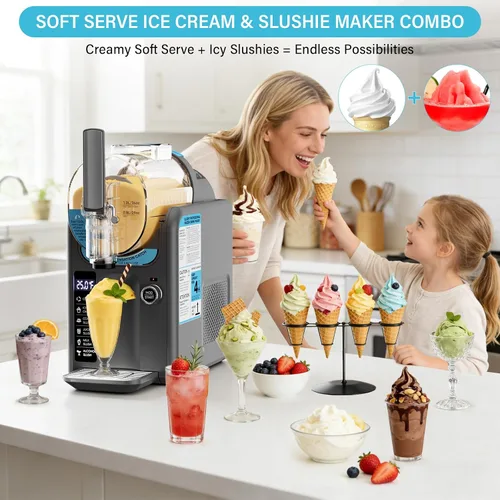 Vista 6 de Máquina de helados para granizado para el hogar, máquina para granizar, máquina de bebidas congeladas, no necesita hielo, autolimpieza, 5 preajustes