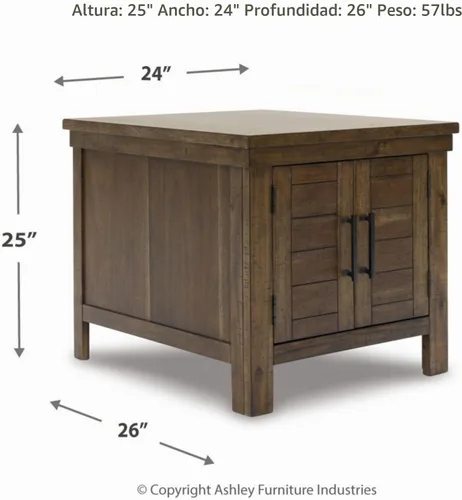 Vista 13 de Diseño firmado por Ashley Moriville - Mesa auxiliar rectangular de estilo granja rústica con puertas de gabinete duales, herrajes en tono bronce