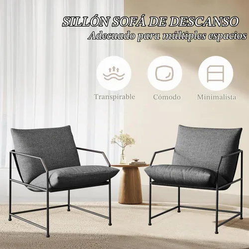 Vista 4 de Silla de acento para sala de estar, sillas cómodas de lectura para dormitorio, silla de salón tapizada, silla de brazo moderna de mediados de siglo