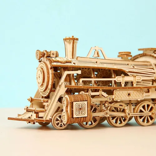 Vista 6 de Express Train - Kit de modelo de rompecabezas de madera 3D de bricolaje - Kit de manualidades de rompecabezas de madera cortado con láser, juguete