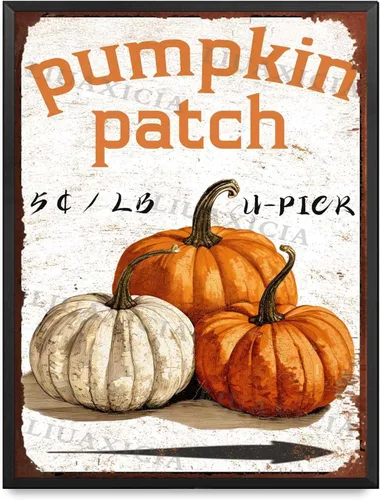 Vista 15 de Letrero de metal con diseño de calabaza, Día de Acción de Gracias, regalo para amantes de la decoración, arte de 8.00 x 12.00 pulgadas