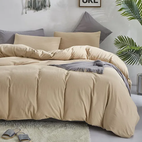 Vista 2 de Pureant - Juego de edredón color beige, tamaño King, ropa de cama color champán sólido, edredón color marrón claro para mujeres y hombres, edredón