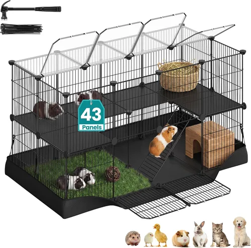 Vista 12 de SONGMICS Jaula de conejillo de indias, jaula de conejo,Jaula de animales Negro