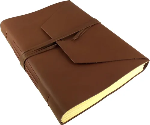 Vista 2 de Diario/cuaderno de bocetos grande de piel auténtica con caja de regalo, 380 páginas, 9 x 12 pulgadas, estilo vintage, marrón oscuro intenso
