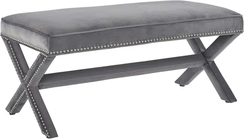 Vista 3 de Modway Rivet - Banco moderno tapizado de terciopelo con base en X y ribete de cabeza de clavo, color gris