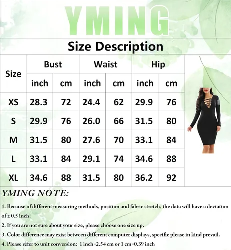 Vista 5 de YMING Womens Criss Cross Bodycon Dress Sexy Solid Color Club Dresses Long Sleeve Party Midi Dress