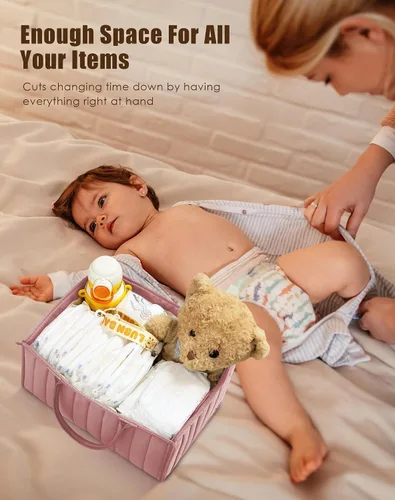 Vista 6 de SWEET DOLPHIN Paquete de 2 organizadores tipo cesta para pañales de bebé, elegantes cestas de almacenamiento para artículos esenciales para recién