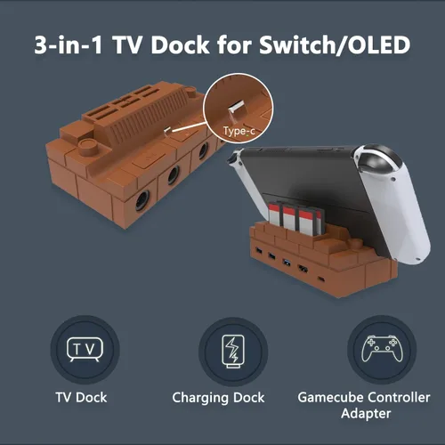 Vista 4 de YOXXZUS Base de interruptor, muelle de TV con adaptador de controlador Gamecube para interruptorinterruptor OLED