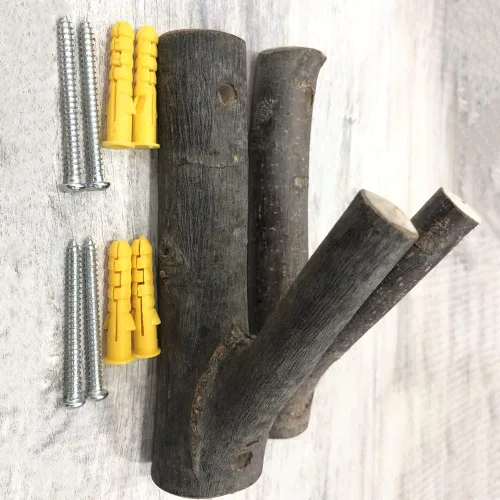 Vista 8 de 4 ganchos de pared de madera real con ramas de árbol de granja, rústico decorativo de madera con tronco de corteza de grosor de 0.8 in a 1.2 in