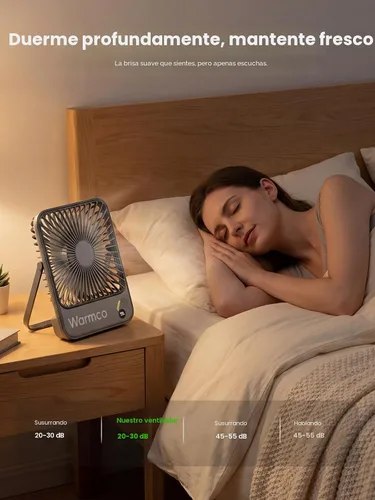 Vista 4 de Warmco - Ventilador de viaje portátil de 10000 mAh de 7 pulgadas, hasta 24 horas de funcionamiento, ultra delgado, silencioso y recargable