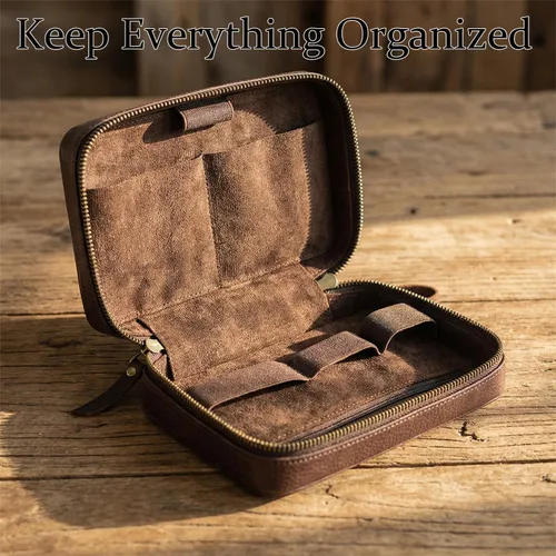 Vista 7 de Caja de almacenamiento de accesorios electrónicos de cuero de grano completo, bolsa organizadora de cables de viaje, estuche enrollable