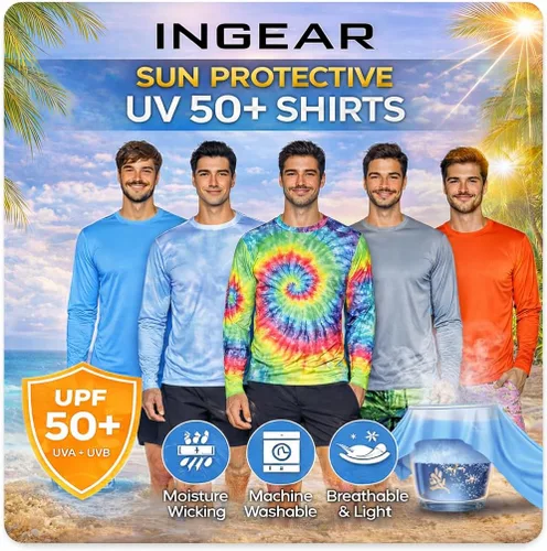 Vista 3 de INGEAR Mens UPF 50+ Long Sleeve Sun Shirt Quick-Dry UV Protection Rash Guard for Fishing, Hiking Swimming & Outdoor Sports