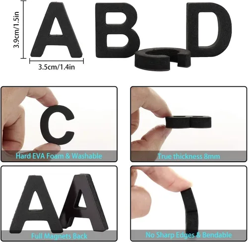 Vista 4 de Firlar 124 letras magnéticas, imanes del alfabeto mayúscula ABC para refrigerador, letras del alfabeto de espuma, imanes para refrigerador