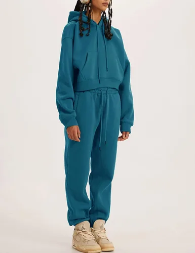 Vista 69 de Kissonic Conjunto deportivo de forro polar para mujer, 2 piezas, sudadera con capucha y pantalones deportivos