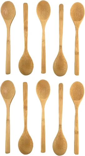 Vista 6 de Juego de 12 cucharas pequeñas de bambú, cucharas de postre de madera de 5.5 pulgadas para helados, yogur, aperitivos, cucharas de degustación