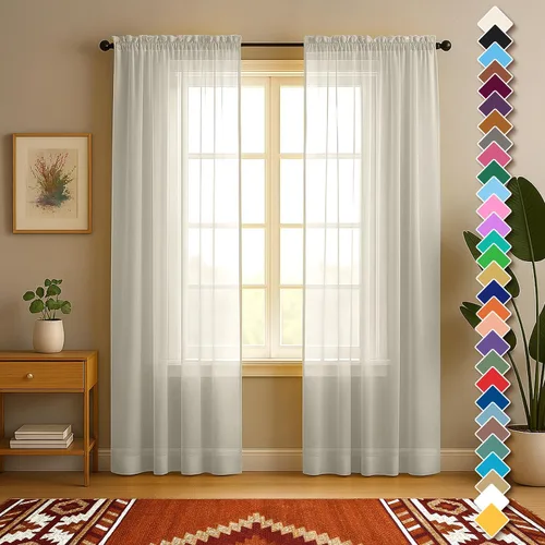 Vista 18 de YHSF Cortinas traslúcidas – Juego de 2 paneles para decoración del hogar – Elegantes cortinas de gasa sólida con bolsillo para barra