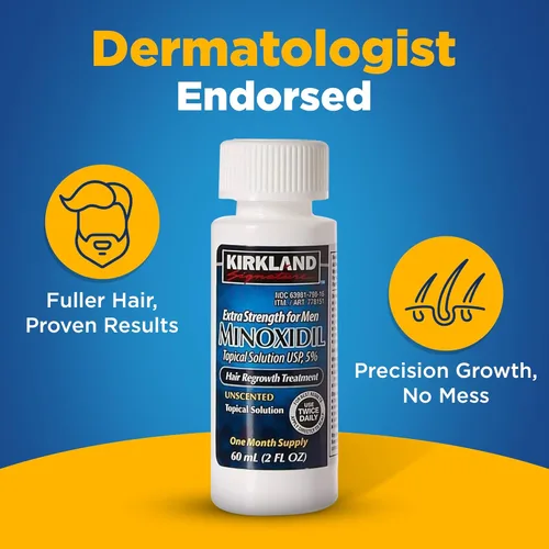 Vista 3 de Minoxidil - Solución tópica al 5% para hombres, tratamiento extra fuerte para el crecimiento del cabello, aplicador con cuentagotas incluido