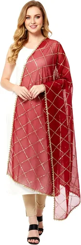 Vista 11 de Chandrakala Dupatta de gasa para mujer, chal bufanda envolvente Chunni (D238-P)