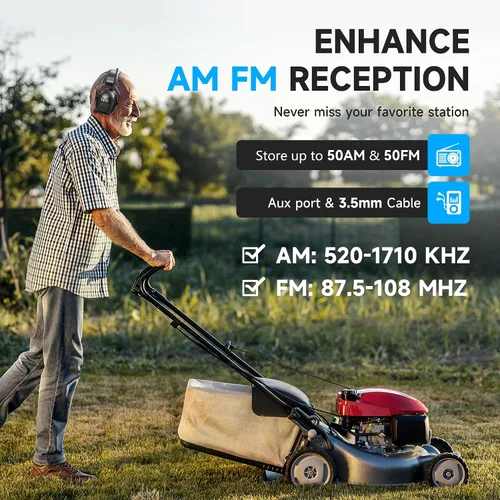 Vista 5 de Auriculares de protección auditiva con radio Bluetooth 5.4 AM/FM 2025 con pantalla digital retroiluminada/micrófono, tiempo de trabajo de 120 horas