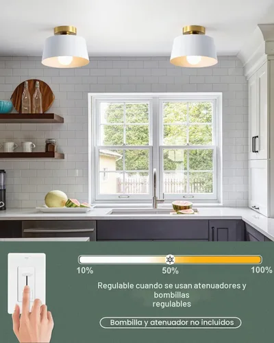 Vista 5 de Lámpara de techo, lámpara de techo para pasillo con placa dorada y pantalla blanca, lámparas de porche de estilo moderno y simple, montaje 2 Pack