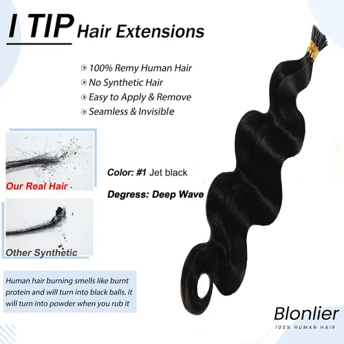 Vista 2 de Extensiones de cabello humano con punta I Tip de 18 pulgadas, extensiones de cabello humano real con punta en I, extensiones de cabello humano real