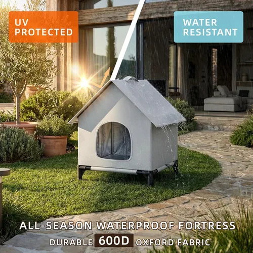 Vista 6 de Casa para gatos para exteriores e interiores, fácil de armar, refugio para gatos con autocalentamiento para invierno, aislado y resistente a