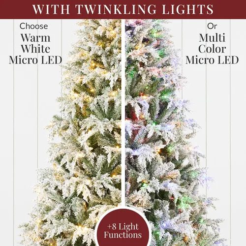 Vista 5 de Best Choice Products - Árbol de Navidad artificial de cedro y ciprés flocado, preiluminado con luces parpadeantes, de 6 pies, decoración festiva