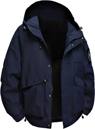 Vista 11 de Chaqueta de esquí impermeable para hombre, resistente al viento, abrigo de invierno con forro polar con capucha para escalar y romper el viento